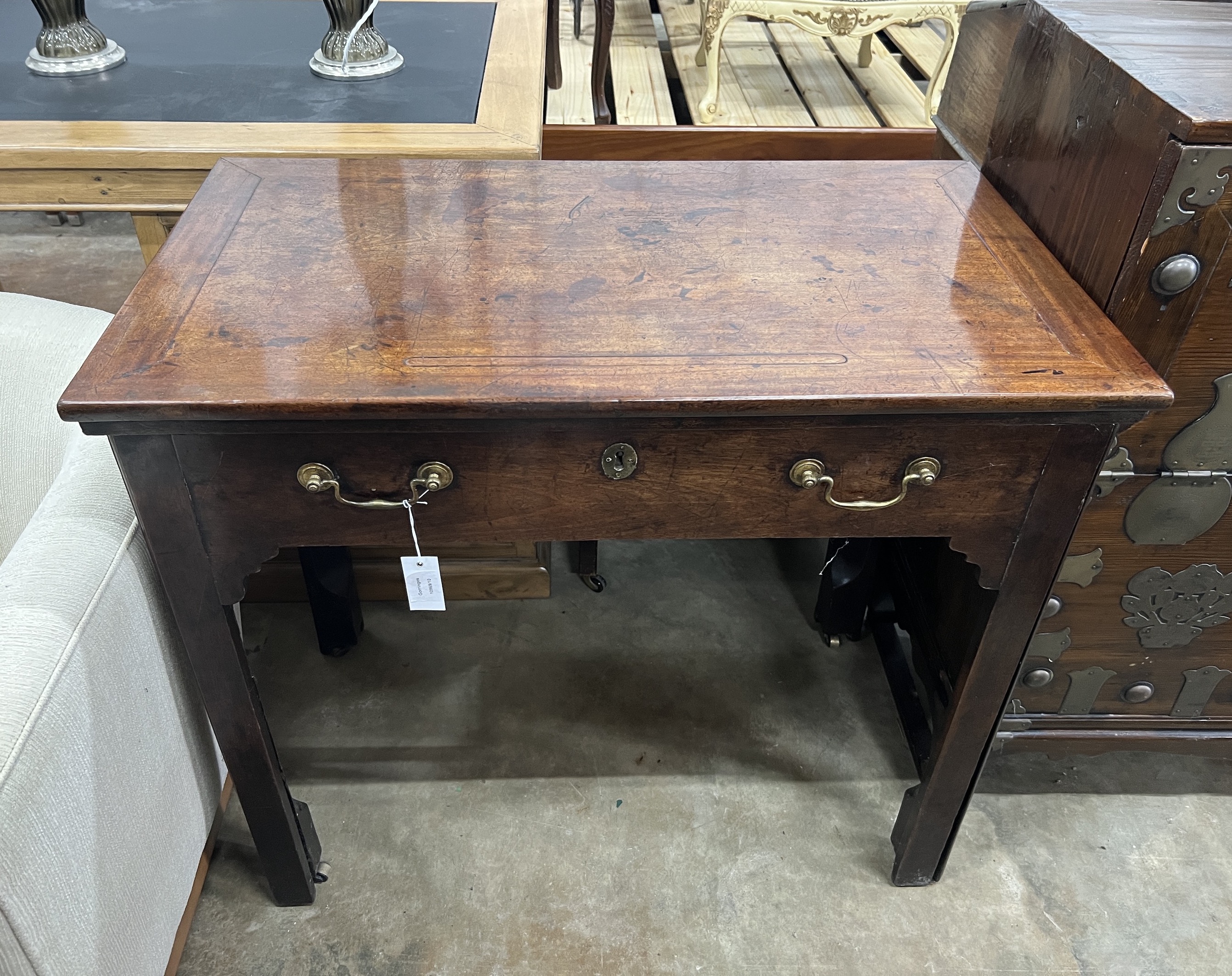 A George III mahogany architect's table, width 94cm, depth 53cm, height 83cm